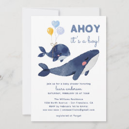 Invitation AHOY C'est un garçon ! Baby shower maman baleine