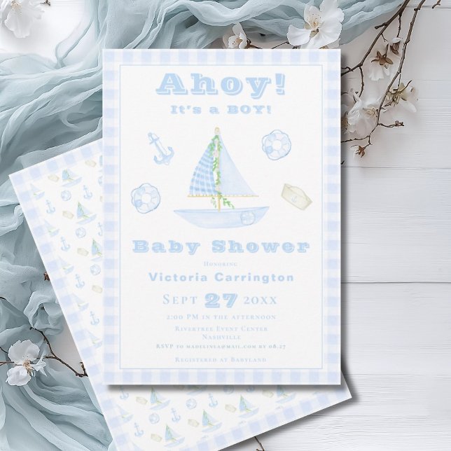 Invitation Ahoy C'est un garçon Baby shower moderne bleu plai (Créateur téléchargé)