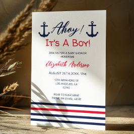 Invitation Ahoy C'est un garçon ! Baby shower nautique