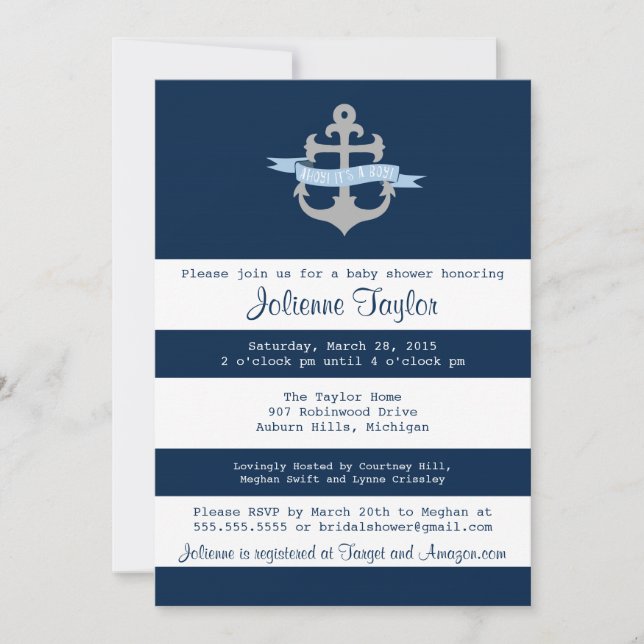 Invitation Ahoy C'est un garçon Baby shower nautique Invitati (Devant)
