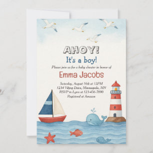 Invitation Ahoy C'est un garçon Baby shower nautique Invitati