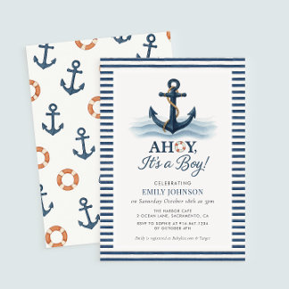 Invitation Ahoy C'est un garçon Baby shower nautique Invitati