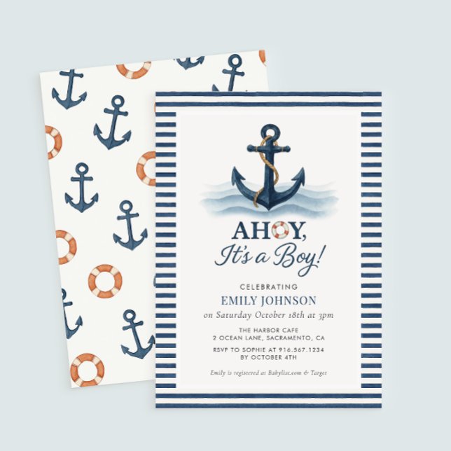 Invitation Ahoy C'est un garçon Baby shower nautique Invitati (Créateur téléchargé)
