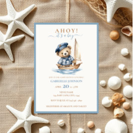 Invitation Ahoy c'est un garçon ! Baby shower nautique minima