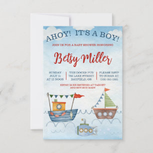 Invitation AHOY ! C'est un GARÇON ! Bateaux et Baby shower so