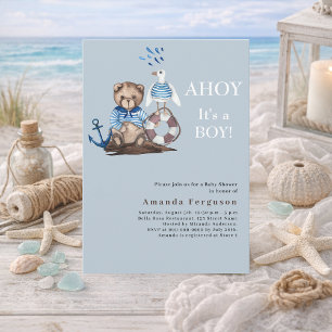 Invitation Ahoy c'est un garçon en peluche Baby shower marin