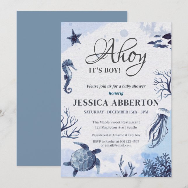 Invitation Ahoy, C'est un garçon mignon sous le Baby shower m (Devant / Derrière)
