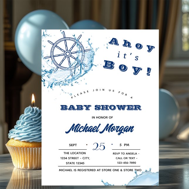 Invitation Ahoy C'est un garçon, Roue nautique, Baby shower d (Créateur téléchargé)