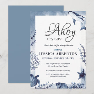 Invitation Ahoy, C'est un garçon sous l'océan Océan Animaux B