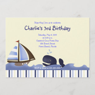 Invitation Ahoy Mate Blue Whale Anniversaire 5x7 Nautique