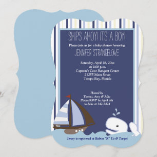 Invitation Ahoy Mate Whale Baby shower bateau à voile die cut