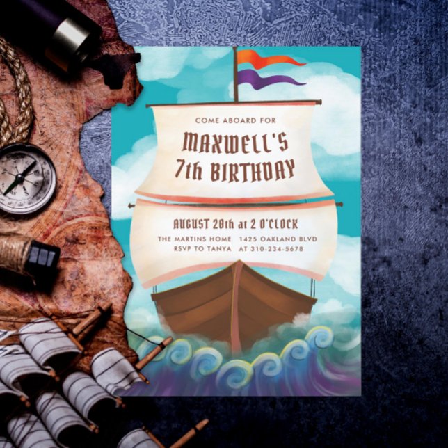 Invitation Ahoy Matey Pirate Ship Anniversaire Party (Créateur téléchargé)