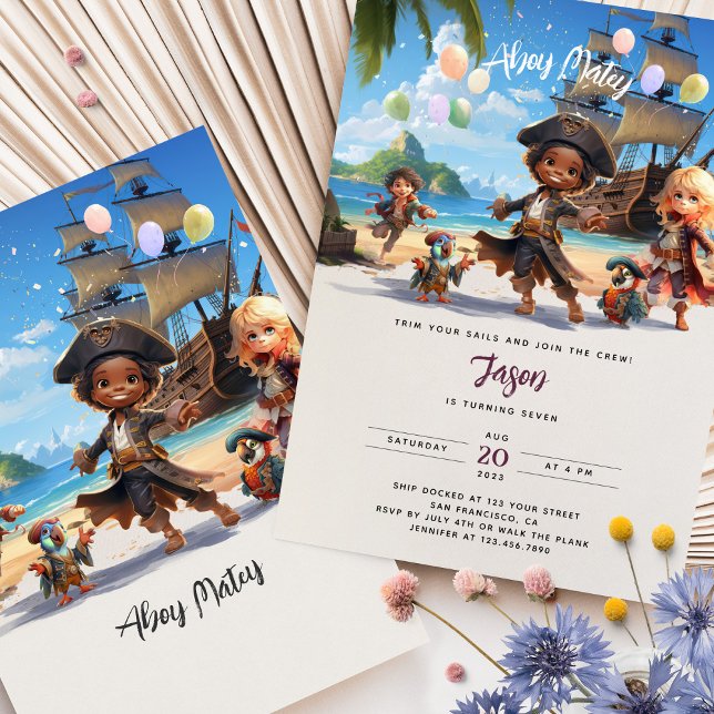 Invitation Ahoy Mateys ! Pirate Paradise Island Anniversaire  (Créateur téléchargé)