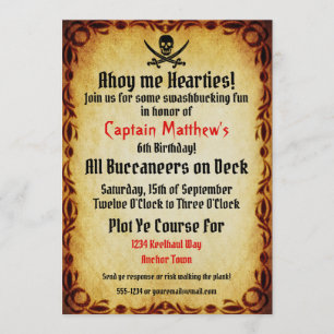 Invitation Ahoy Me Hearties Pirate Birthday Party