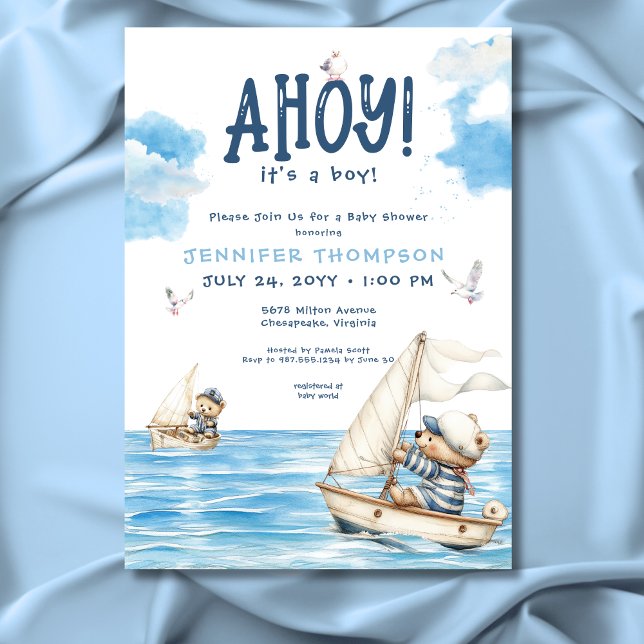 Invitation Ahoy Nautique C'est un garçon Sailor Bears Baby sh (Créateur téléchargé)