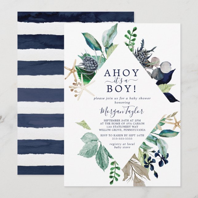 Invitation Ahoy Nautique moderne C'est un Baby shower garçon (Devant / Derrière)