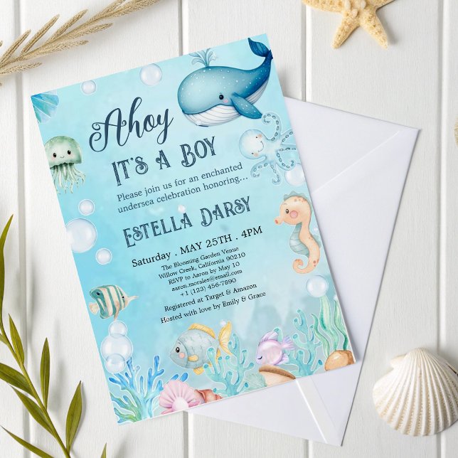 Invitation Ahoy ! Sous L'Invitation Du Baby shower Sea Boy (Créateur téléchargé)