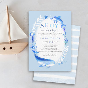 Invitation Ahoy Under Sea Animals Baby shower Nautique Garçon