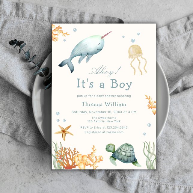 Invitation Ahoy Under the Sea Whale Boy Baby shower (Ahoy Under The Sea Whale Boy Baby Shower Invitation)
