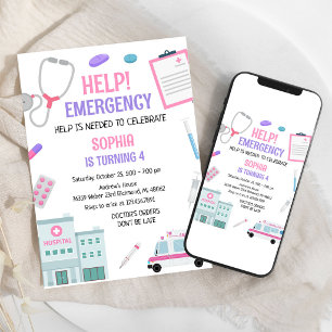 Invitation Aide Urgence Enfants Docteur Fille Anniversaire