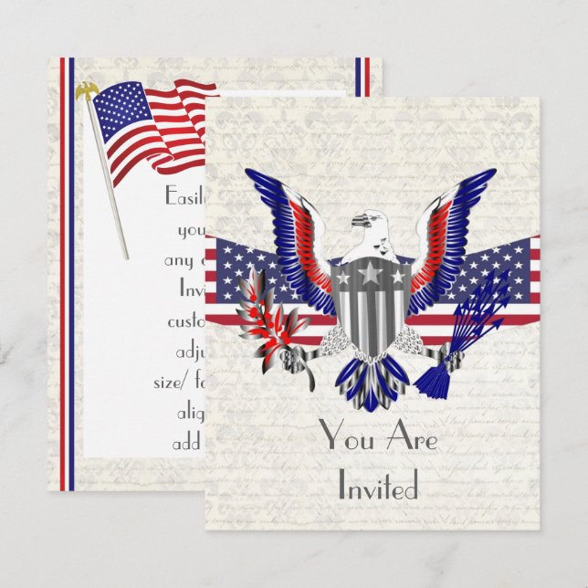 Invitation Aigle, drapeau et bouclier américain patriotique (Devant / Derrière)