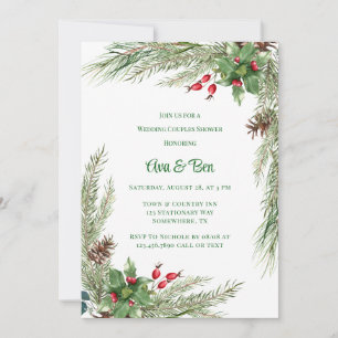 Invitation Aiguilles à pin Rouge Berry Mariage Couples Douche