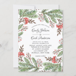 Invitation Aiguilles de pin rouge et vert Berry Mariage de No