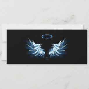 Invitation Ailes d'ange lumineuses bleues sur fond noir