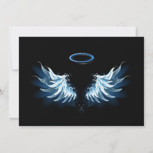 Invitation Ailes d'ange lumineuses bleues sur fond noir