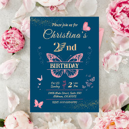 Invitation Ailes papillon 2e anniversaire bleu couleur invita