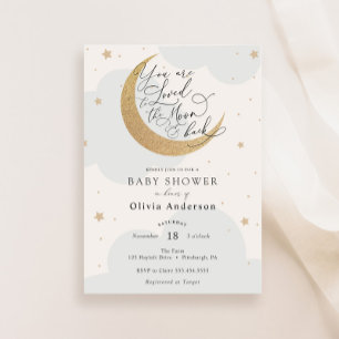 Invitation Aimé à la Lune et le Baby shower Bleu arrière