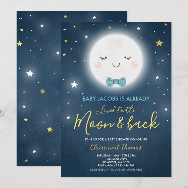 Invitation Aimé À L'Invitation De La Lune Et Du Baby shower A (Devant / Derrière)