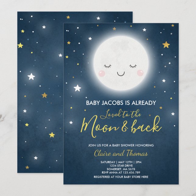 Invitation Aimé À L'Invitation De La Lune Et Du Baby shower A (Devant / Derrière)