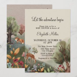 Invitation Aimer Fleurs Illustrées Arbres Cerfs Baby shower