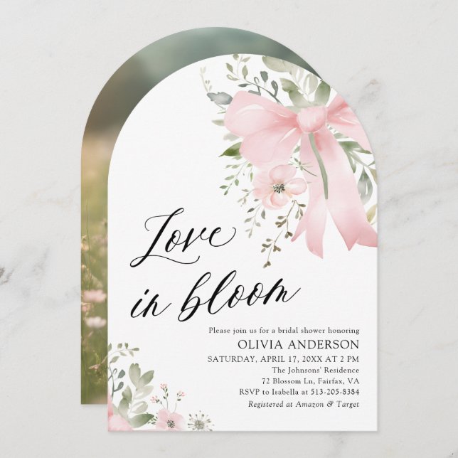 Invitation Aimer Floral Bow rose dans la Fête des mariées Arc (Devant / Derrière)