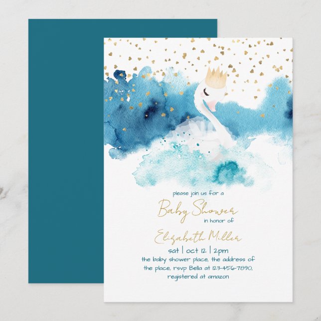 Invitation Aimer Swan Baby shower neutre genre (Devant / Derrière)