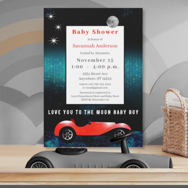 Invitation Aimez-vous à la Lune Baby Boy Classic Car (Créateur téléchargé)