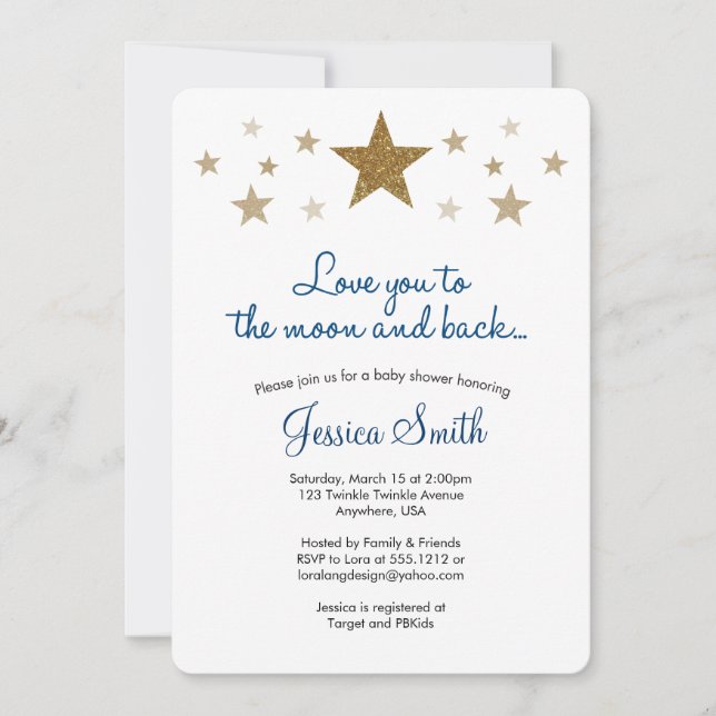 Invitation Aimez-vous à la Lune et retour Baby shower Invitat (Devant)