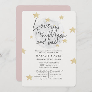 Invitation Aimez-vous Lune & Retour Fille Baby shower Invitat