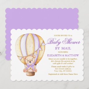 Invitation Air Bear Purple Gold Baby shower par courrier
