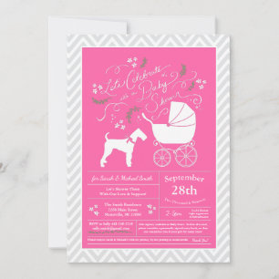 Invitation Airedale Terrier Chien Baby shower fille rose