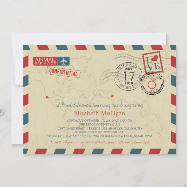 Invitation Airmail Californie / Syrie | Fête des mariées (Devant)