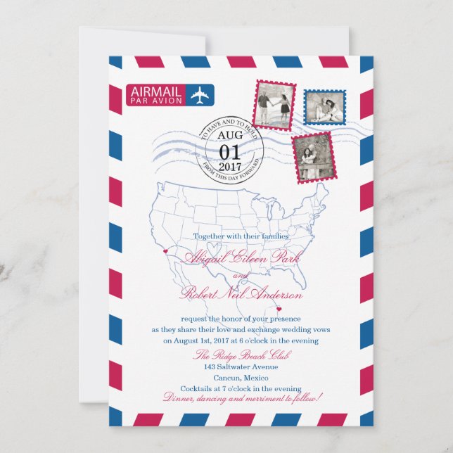 Invitation Airmail de San Diego Cancun | MARIAGE (Devant)