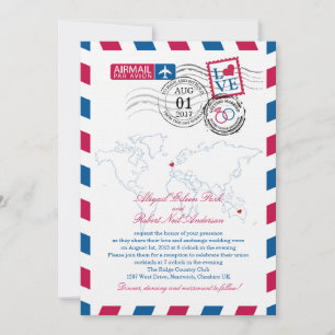 Invitation Airmail Heart UK et Austraila Mariage