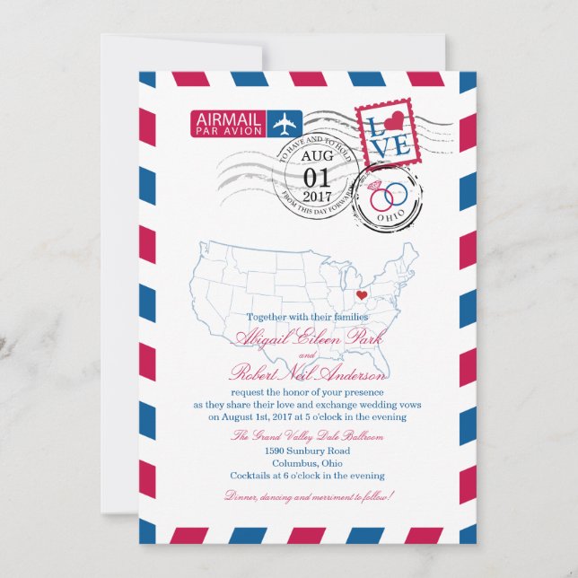 Invitation Airmail Ohio Mariage (Devant)