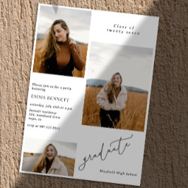 Invitation Ajouter 3 Photo Modern Script Graduation Invitatio