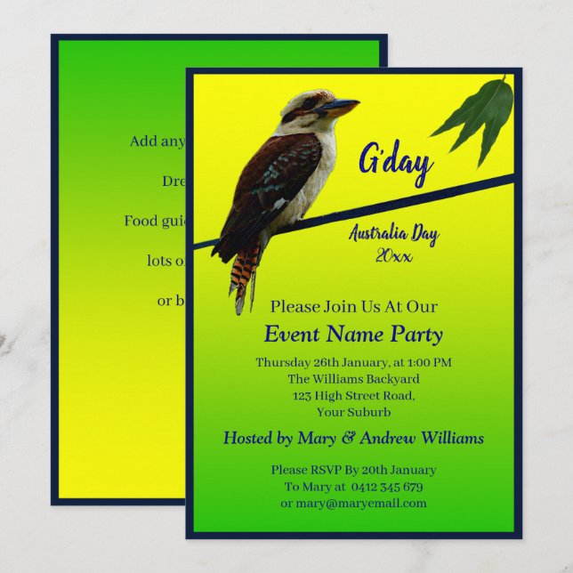 Invitation Ajouter du texte d'année, Kookaburra Australian Pa (Devant / Derrière)