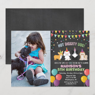 Invitation AJOUTER LA PHOTO - Chien Chiot Anniversaire Chalk