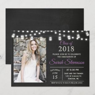 Invitation AJOUTER LA PHOTO - Graduation Mason Jar Lights Inv