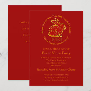 Invitation Ajouter le nom chinois Nouvel An 2023 Année Rabbit
